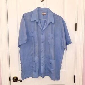 100% Linen collared button down front panels and pockets short sleeve shirt XL